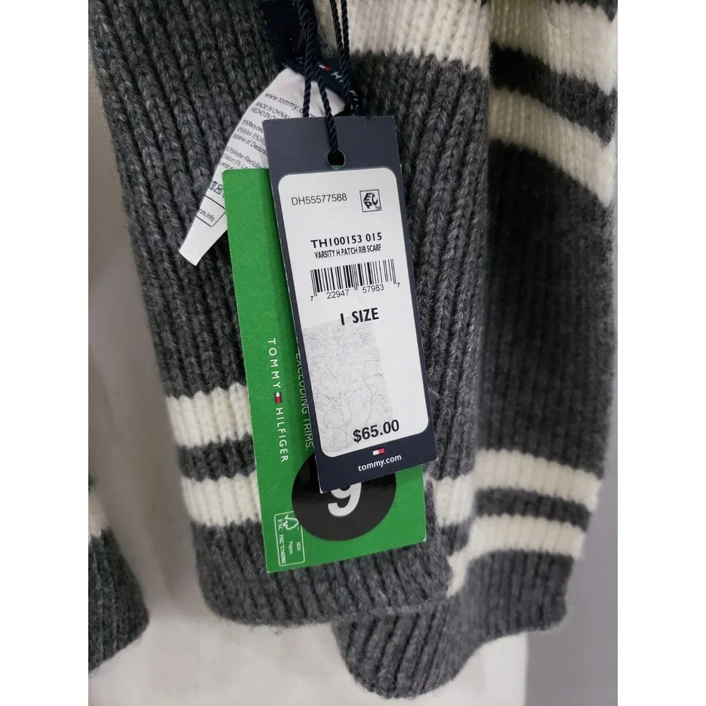 NEW Tommy Hilfiger Varsity Patch Ribbed Knit Men's Scarf PREP ACADEMIA ATHLETIC